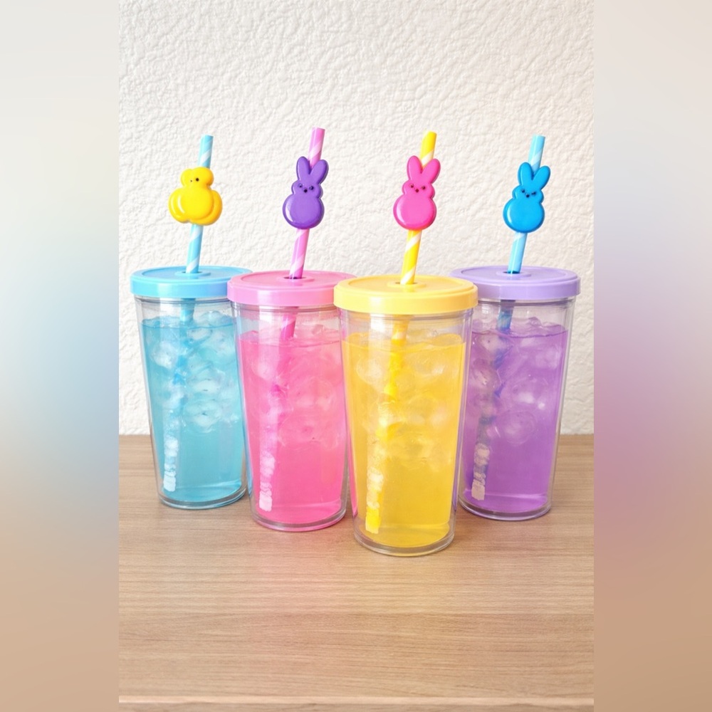 Peeps 4pc Bunny & Chick Straw Toppers - Yellow, Purple, Pink, Blue